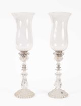 A pair of 20th Century Baccarat glass hurricane lamps