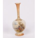 A Royal Worcester small bottle vase, painted with a pheasant and hen signed James Stinton,