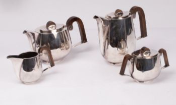 An Art Deco silver tea and coffee service, marked Silver 950, comprising coffee pot, teapot,