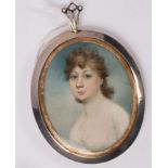 Attributed to John Thomas Barber Beaumont (1774-1841)/Portrait Miniature of a Lady/in a white dress