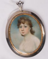 Attributed to John Thomas Barber Beaumont (1774-1841)/Portrait Miniature of a Lady/in a white dress