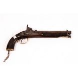 A percussion cap pistol, the lock plate engraved 'Tower 1858', brass mounted with ramrod,