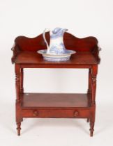 A stained washstand with undertier and drawer on tapering supports, 82cm x 43cm x 90cm,