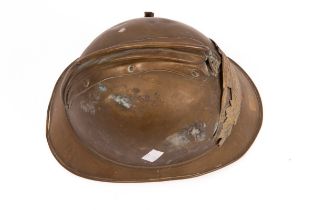 A French fireman's brass helmet with crested badge CONDITION REPORT: Condition