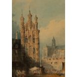 Manner of Samuel Prout (1783-1852)/Louvain/townscape with tower and market to