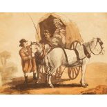 English School, 18th Century/Travelling Couple/with coach and horses/etching and aquatint,