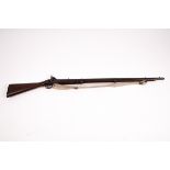 An Enfield percussion cap rifle with brass trigger guard and ring strap mounts,