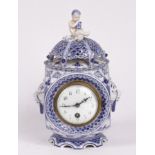 A Royal Copenhagen 'Blue Fluted Full Lace' porcelain mantel clock decorated with blue scale borders