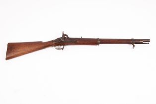 A percussion cap rifle with ramrod and ring strap mounts, the steel barrel 55.