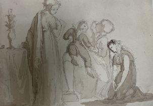 William Pitts II (1790-1840)/Study of a Domestic Scene/ink and wash on paper, 17.25cm x 24.