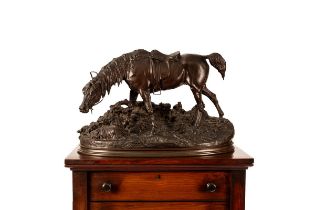 P J Mene/Figure of a Standing Horse with Recumbent Terrier /bronze,