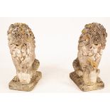 A pair of composition stone models of lions,