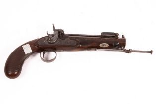 An early 19th Century percussion cap pistol by Hole, Bristol, with damask barrel,