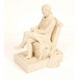 A Samuel Alcock Parian figure of the Duke of Wellington, seated on a chair, 27cm high,