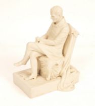 A Samuel Alcock Parian figure of the Duke of Wellington, seated on a chair, 27cm high,