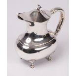 A silver water pitcher, Lee & Wigfull, Sheffield 1900, ovoid form with ivory heat absorbers, 16cm,