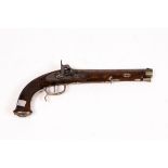 A German percussion cap pistol with engraved lock plate and metal mounts throughout,