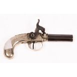 A small percussion cap pistol, the octagonal barrel D/C7782, with engraved plated mounts,