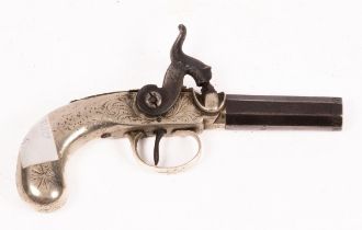 A small percussion cap pistol, the octagonal barrel D/C7782, with engraved plated mounts,