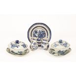 A pair of Chinese export blue and white oval vegetable tureens, covers and stands, Qing dynasty,