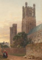 Charles Wild (1781-1835)/Ely Cathedral/with figures to foreground/watercolour, 24cm x 17.