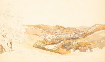 Philip Mitchell (1814-1896)/The Tovey from Buckland/unfinished watercolour,