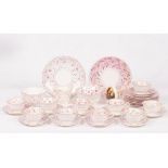 A part pink lustre tea set, comprising: ten cups, ten saucers, nine side plates,
