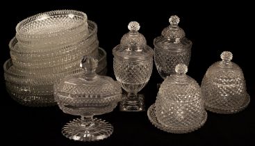 A quantity of heavy diamond-cut glass tableware, 19th Century,