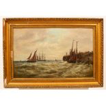 English School, 19th Century/Sailing Boats in a Choppy Sea Outside the Harbour/oil on board,
