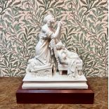 A Parian Ware mother and child, 19th Century, on a wooden base, possibly Minton,