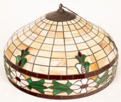 A Tiffany style ceiling light shade, floral decorated,