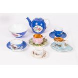 A Gardner part tea service for the Turkish market, painted flowers on a blue ground,