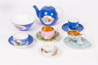 A Gardner part tea service for the Turkish market, painted flowers on a blue ground,