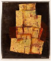 JM Lependre (20th Century)/Abstract Composition/in gold and red/signed lower right/oil on canvas,