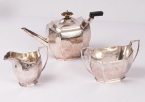 A George III three-piece silver tea set, John Robins, London 1804,