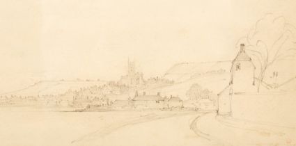 Edward Duncan (1803-1882)/Landscape/with distant town and church/pencil, 12cm x 32.