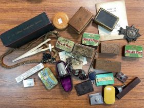 An interesting collection of sundries, including a snake spine, a miser's purse,