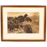 Herbert Thomas Dicksee (1862-1942/Baffled/Wolves on a cliff/signed in pencil lower left/etching on