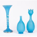 Three French turquoise opaline glass vases, mid 19th Century,