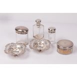 Four silver mounted bottles/jars, CD, London 1923, each initialled KPS,