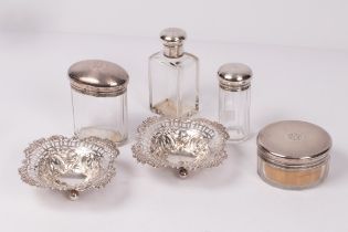 Four silver mounted bottles/jars, CD, London 1923, each initialled KPS,