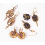 A pair of Victorian amethyst set earrings, a similar pair of paste set earrings,