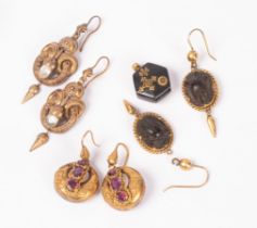 A pair of Victorian amethyst set earrings, a similar pair of paste set earrings,