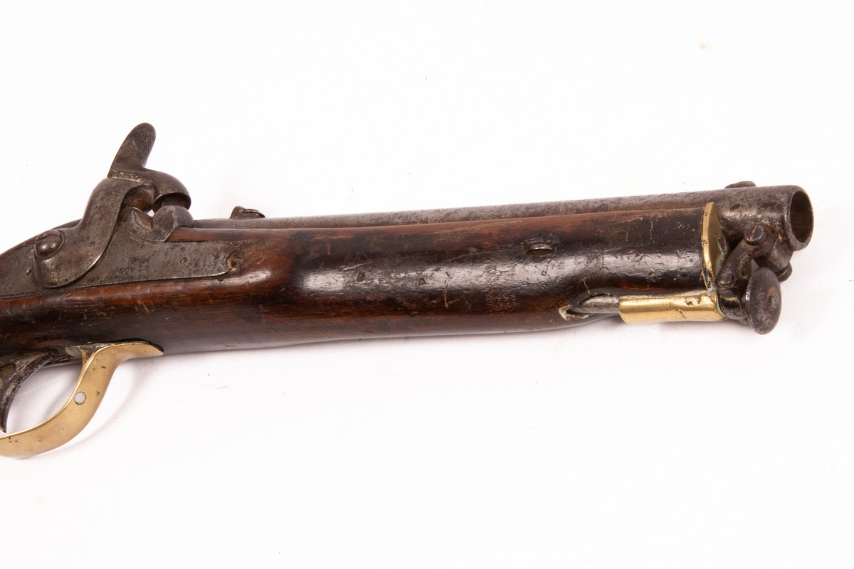 A percussion cap pistol, the lock plate engraved 'Tower 1858', brass mounted with ramrod, - Image 5 of 5
