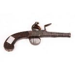 A Queen Anne flintlock pistol by Farmer, with turn off barrel and engraved lock plate,