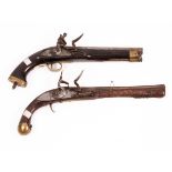 A flintlock pistol with lion rampant and Tower marks to the lock plates, brass mounted, with ramrod,