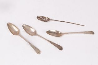 Three provincial silver teaspoons, Dorothy Langlands, Newcastle circa 1810, initialled A over WE,
