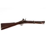 A flintlock blunderbuss with brass trigger guard, sprung bayonet and ramrod,