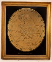 An early 19th Century oval needlework map of England, Kitty Grovenor, 1815,