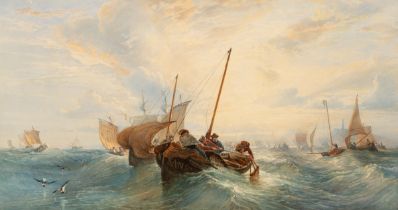 Edward Duncan (1803-1882)/Fishing Boats in a Rough Sea/signed and dated 1856/watercolour,